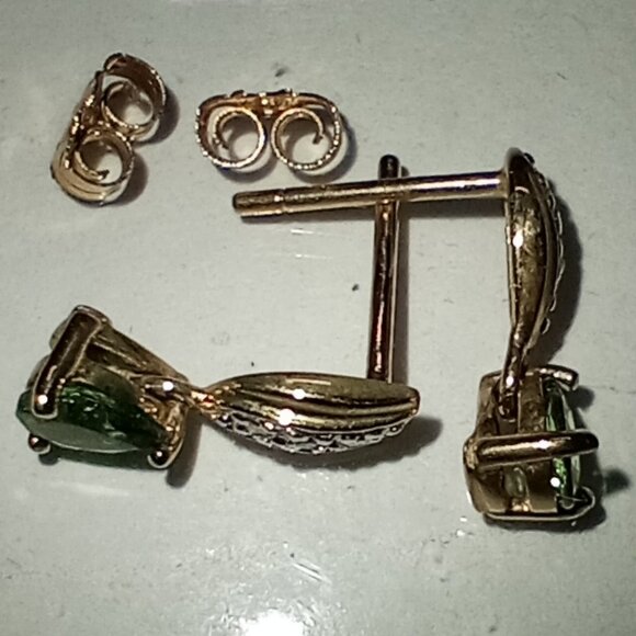 14Kt Yellow Gold Tsavorite & Diamond-Accented Drop Post Earrings - Picture 4 of 4